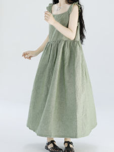 Japanese Style Loose Linen Summer Dress Womens Long Skirt with Flying Sleeves Style A-Line Dress Beach Vacation Wear