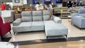 BILIK FURNITURE- Fabey 3 Seater L Shape Sofa ~ Grey Fabric ~ Living Room Furniture ~ Cushion Sofa Grey Fabric ~ Cushion