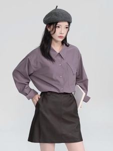 Áo Sơ Mi Dài Tay Màu Tím Elegance Với túi Không Đều