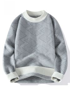 ROMON | Lormen Mens Knitted Sweater Winter Thickened Warm Round Neck Pullover Fashionable City Casual Loose Fit Nylon Polyester