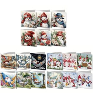 A set of 6 DIY diamond-painted art Christmas-themed greeting cards with unique designs expressing blessings and wishes.