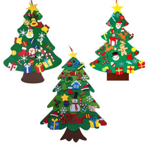2Pcs Mini Felt Christmas Tree with String Light DIY Handmade Xmas Tree Crafts New Year Christmas Ornaments for Xmas Party Favors