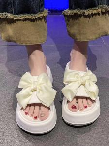 Young Adult Heart Fashion Bowknot Flip-Flops Womens Summer Outwear Small Raise the Bottom Internet Celebrity Sweet Sandals