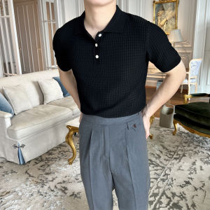 Áo Thun Nam Cổ Polo Tay Ngắn Bằng Lụa Băng Cao Cấp Thường Ngày Thời Trang Thanh Lịch Họa Tiết Kẻ Caro Tay Ngắn Màu Trơn