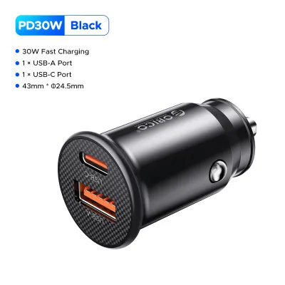 ORICO PowerMini Car Charger 65W Fast Charger 1 USB C Port and 1 USB A Port Compatible with Samsung S24 Ultra iPhone 17 Pro Max iPhone 16 Pro Max iPhone 15 14 13 Pro Max Galaxy S23 Huawei