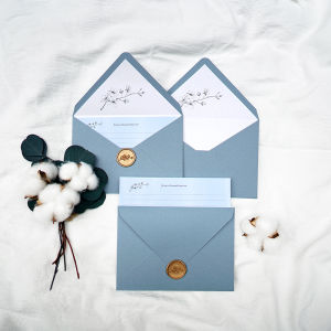 Soft Blue Exhibition Letter Shu Yan Envelope Letter Paper Fire Paint Seal Suit Fancy Romantic Minimalist Exquisite Love Letter Artsy