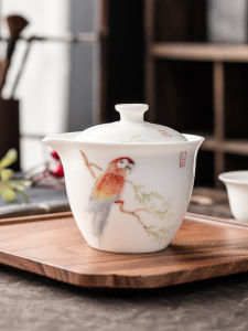 Artisanal Chinese Style Ceramic Teapot Hand-Painted Underglaze Color Yuxi Jade Office Use Tea Brewing Bowl Single Piece