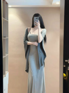 Retro Korean Fashion Cardigan Dress Two-Piece Set Long Skirt Elegant Atmosphere Summer City Commuting Date Party Womens Dress