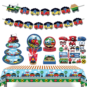 Railway Train Themed Disposable Tableware Plates Napkins Cupcake TableCloth For Baby Shower Birthday Party Dinnerware Decor