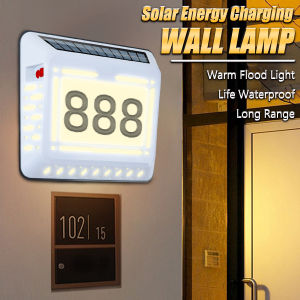 Solar LED Warm Light USB Rechargeable Floodlight Outdoor House Number Porch Light Garage Waterproof Wall Lamp Decoration