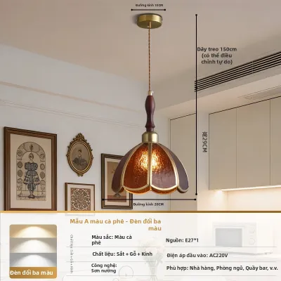 Đèn Treo Tiffany Phong Cách Retro Sáng Tạo Gỗ Màu Sắc Đồng Thau Kính