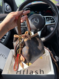 HFlash Retro Style Floral Print Bucket Bag Womens Versatile Crossbody Shoulder Bag Commuter Soft Leather round Shape Medium Size