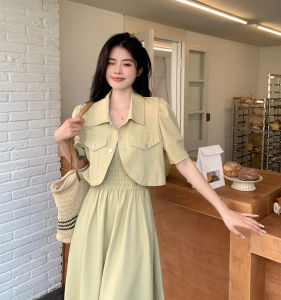 Plus Size Slightly Large Size Dress Female Summer New Skirt Two-piece Set Chubby Girl Fancy Slim Looking Slip Dress Set