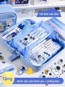 MONLEYTA | Hộp đựng bút chì hoạt hình lớn cho bé trai Hộp đựng đồ dùng học tập bằng vải Canvas 5 lớp Hộp đựng bút chì cho học sinh tiểu học