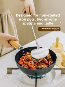 MONLEYTA | German Mushroom Shaped Stainless Steel 316 Food Grade Wood Handle Cooking Spatula For Iron Wok Stir-Fry Soup Spoon