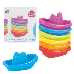 6Pcs Baby Bath Toys Stackable Floating Boat Toys Colorful Water Table Toys for Toddlers 6-12-18 Months