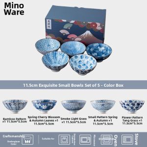 Mino Yaki | Ceramic Blue and White Porcelain Bowl Set
