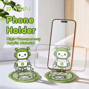 BAVIN Phone Stand Acrylic Transparent Robot Design Phone Holder for Desk Compatible for Smartphones