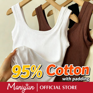 Maniyun 95% Cotton Long Type Tank Top With Bra Padding Fixed Cup Round Neck Women Wide Strap Camisole