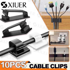 10Pcs Self-Adhesive Cable Management Clips Strong Cable Organizers Wire Clips Cord Holder for TV PC Ethernet Cable Under Desk Home Office