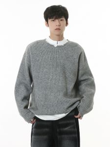 Loose Fit round Neck Knitwear Pure Color Mens Casual Style Long Sleeve Youth Fashion Autumn New Arrival Male Model Clothes