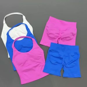 Bộ Đồ Thể Thao Nữ Áo Hai Dây Chống Sốc Dài Phối Quần Short Xếp Ly Tập Gym Tập Luyện