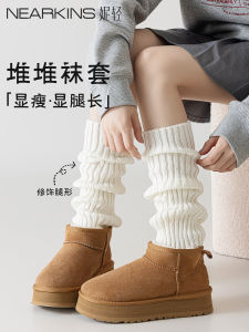 Womens White Knitted Winter Socks Snow Boot Cuff Leg Warmers Long Tube Socks Polyester Fiber Warmth Comfortable Winter Stockings