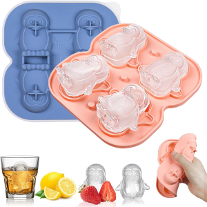 Ice Cube TraySilicone Ice Cube Tray with LidPenguin Ice Cube Trays for Whiskey Cocktails Gin Beer Juice DIY Ice Cube Mold