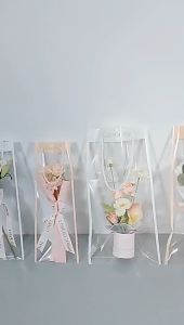 Blue Shop 10pcs Multifunction with Handle Packaging Bags Gift Bag Transparent Flowers Wrapping For Bouquet Florist Plastic Bag Party Supplies