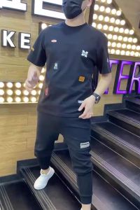 Summer New Mens Pure Cotton Short Sleeve T-Shirt Loose Fit round Neck Casual Top Breathable Comfortable Short Length Tee