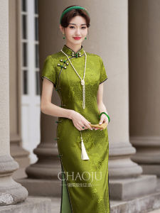 plus Size Silk Young Style Green Cheongsam for Women High Quality  Silk Traditional Chinese Dress Vintage Flared Skirt