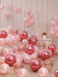Pink Balloons Decorations for Wedding Proposal Birthday Party Valentines Day Confession Scenarios Latex Balloons round Shape Glossy Surface