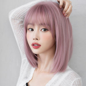 New Fashion Wig Human Hair Original Real Hair True Hair Pink Washable Short Hair Womens Hair Shoulder-length Bangs Long Hair Air Bangs Short Hair