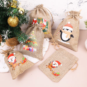 【Small Chrysanthemum】Christmas Burlap Drawstring Candy Bunch Pocket Cartoon Fashion Drawstring Bag