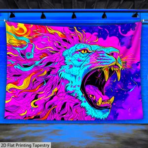 VIKAMA Neon Art Bohemian Style Living Room Feature Wall Bedroom Decor Room Accent Vibrant Lion Tapestry