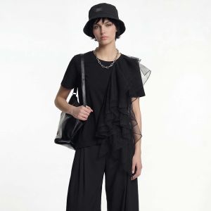 S·DEER | Áo Thun Nữ Tay Ngắn Phối Lưới Kẻ Caro