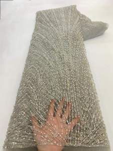 African Nigerian Tulle Beaded Lace Fabric Sequins Sewing Tulle Beads Embroidery Dresses French High Quality 2025 5Yards Dresses
