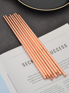 Handmade Pure Copper Chopsticks Solid round Shape Anti-Slip Anti-Mold No Plating High End Fast Food Single Use per Person