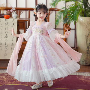 Elegant Ancient Chinese Style Girls Dress Fairy Tale Princess Skirt Summer Season Childrens Traditional Costume Lightweight Polyester Fabric