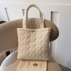 Fashionable Oxford Cloth Heart-Shape Tote Bag for Women Soft Shoulder Satchel Magnetic Buckle Closure Casual Style
