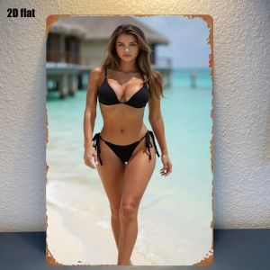 2d 1pc 8x12 Inch Beach Bikini Girl Metal Sign Vintage Art for Bedroom Wall Decor