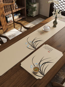 Classical Chinese Zen Style Table Flag Tea Table Mat Water-Proof Dining Table Cloth Floral Pattern Home Textile Table Art