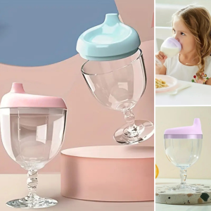 Eco-Friendly PC Material Baby Bottle with High-Foot Cup Design Anti-Drop and High-Temperature Resistance Learning Drinking Cup