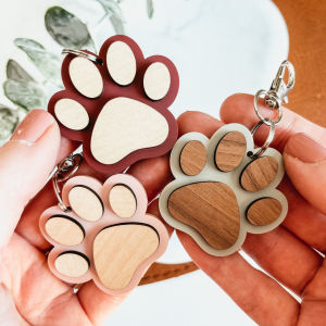 lovely dog paw keychain wood hanging hook pandent plate for pet badges car key card customization