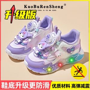 Girls New Rotation Button Kurokos Light Emitting Waterproof Soft Bottom Sports Shoes Cartoon Princess Shoe Low Help Ultrafiber