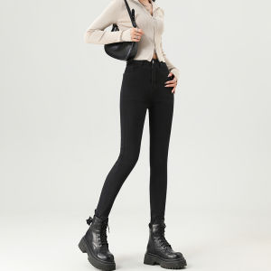 ขยายขนาด ผู้หญิง สูง เอว สลิมฟิต กางเกงยีนส์ ยืดได้ กางเกงขายาว สไตล์เกาหลี เดินทาง กระเป๋าเสื้อ รายละเอียด ลำลอง กางเกงขายาว