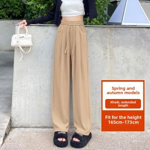 YAMIANNV | Gray High Waist Wide Leg Pants Womens Autumn 2024 Slimming Straight Cut Drapey Plus Size Trousers Elegant Business Pants