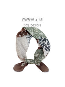 Retro Brown Geometric Cotton Linen Neck Scarf for Women Small Square Scarf Shirt Matching Ins Headband Hair Tie Decoration