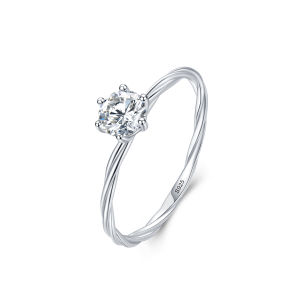 Ailmay Real 925 Sterling Silver Classic Simple Clear Zirconia Round Finger Ring For Fine Female Fashion Weddings Jewelry