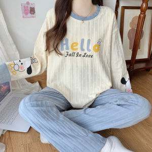 Pure Cotton Long Sleeve Sleepwear for Girls Spring Autumn Home Clothes with Chest Pad Junior High School Students 12-13 Years Old